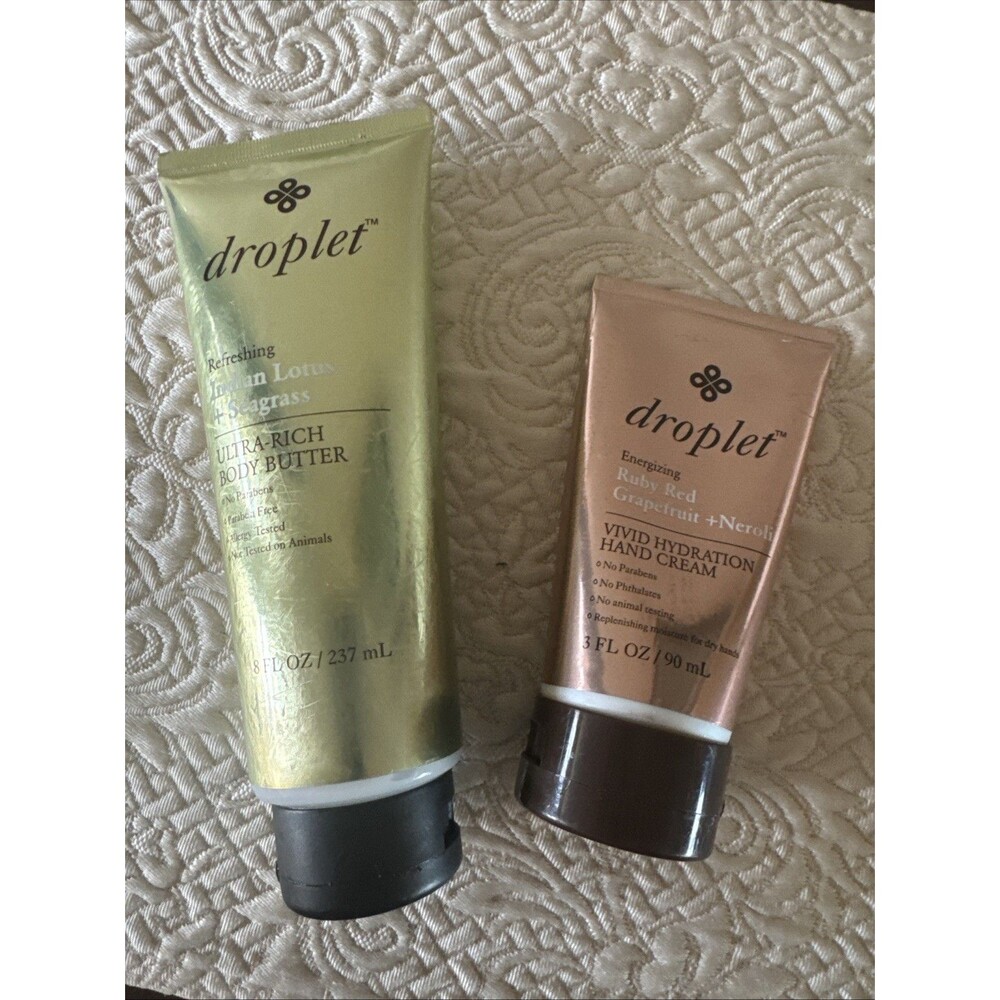 Droplet Ruby Red Grapefruit+Neroli hand cream, Indian Lotus+Seagrass Body Butter